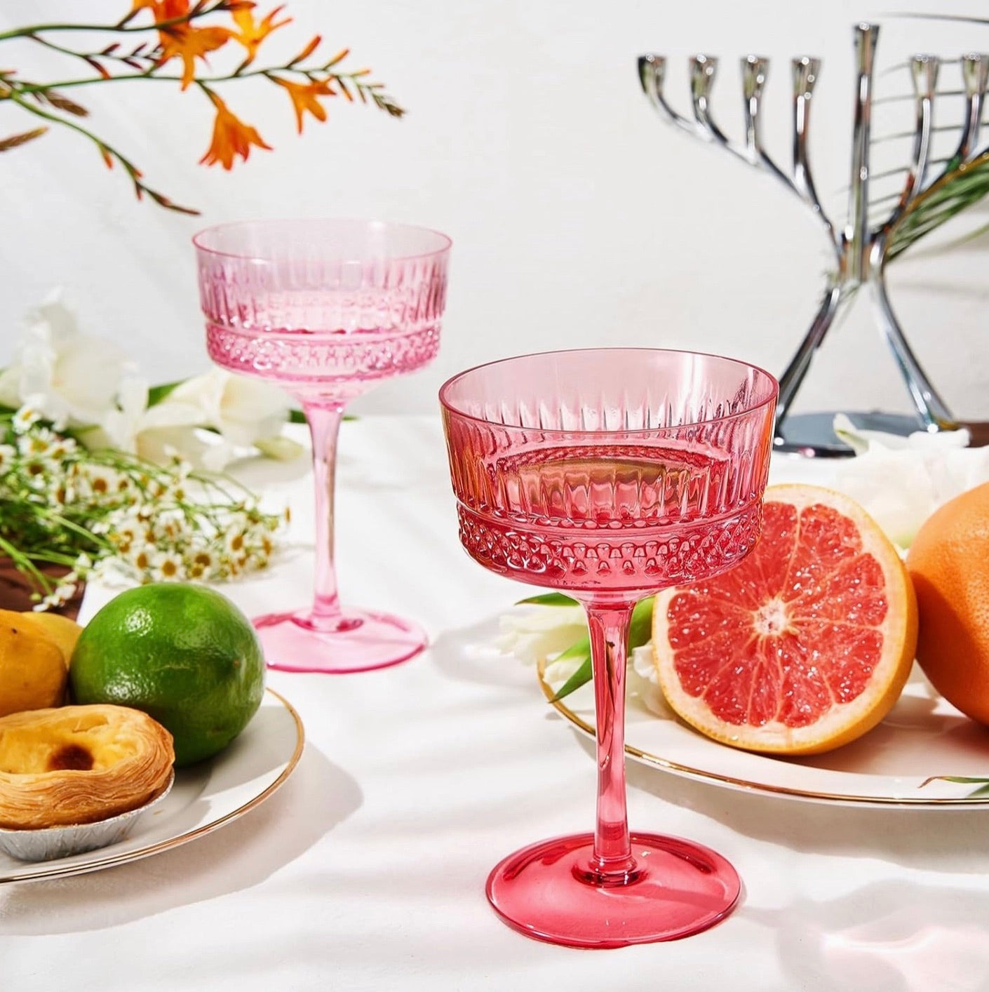 Art Deco Colored Crystal Coupe Glass | Set of 6 | 9.6oz
