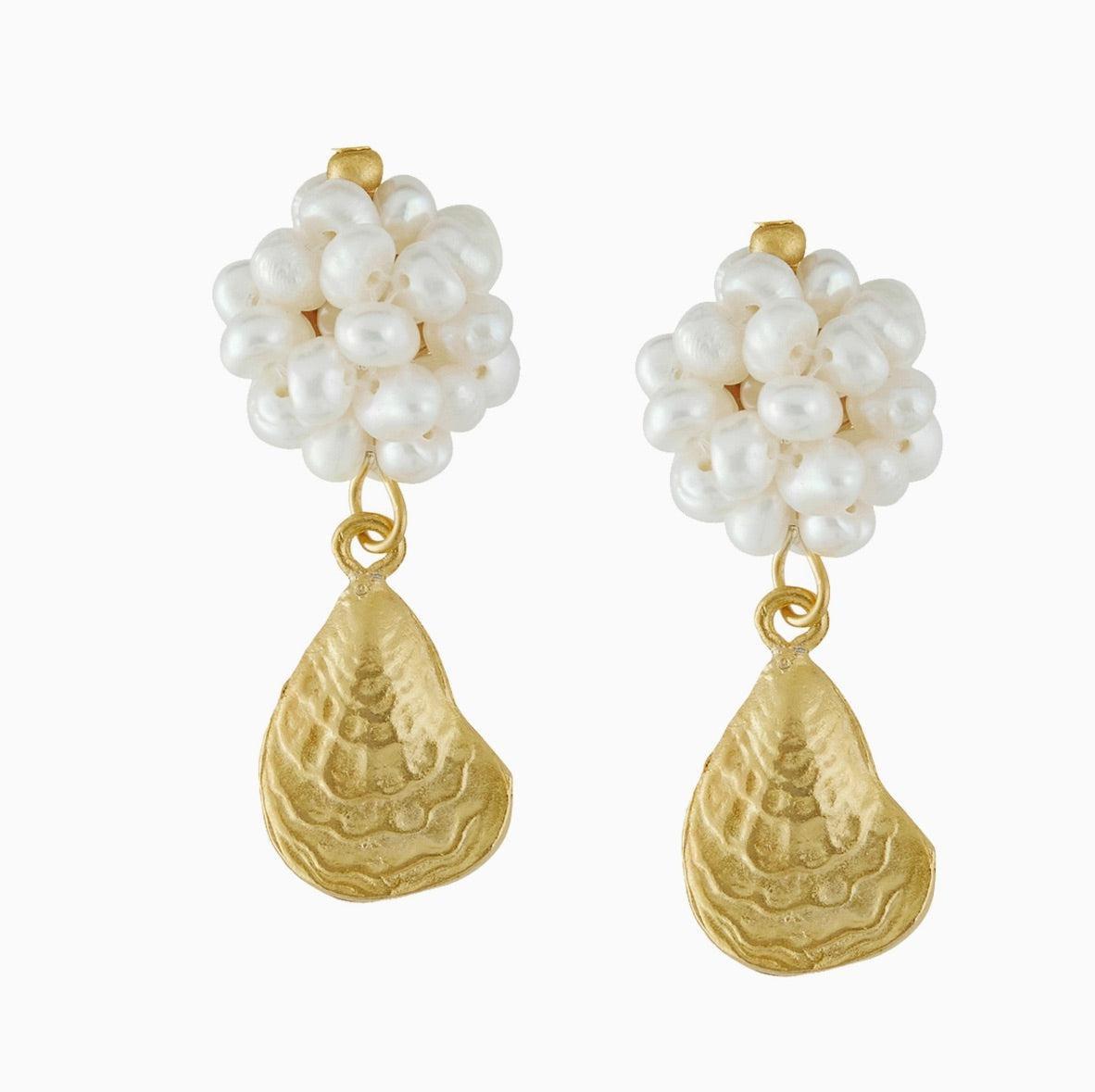 Oyster and Freshwater Pearl Cluster Earrings