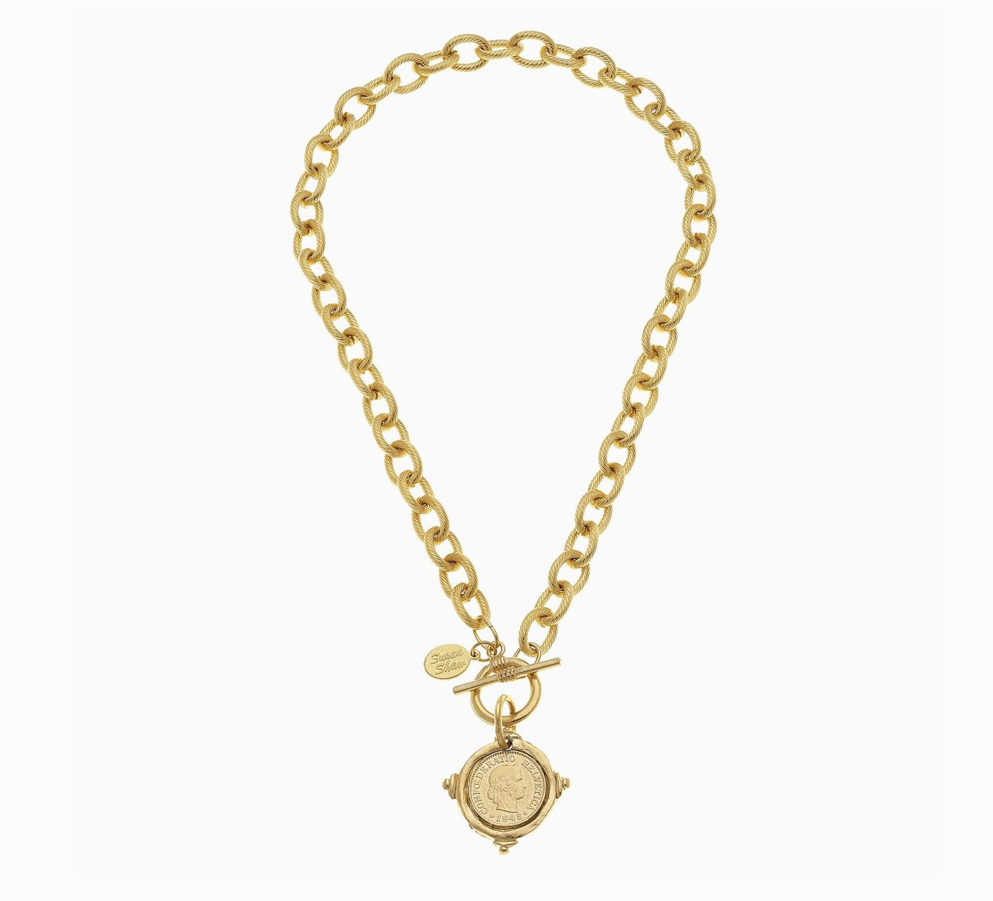 Handcast Gold Intaglio Coin Front Toggle Necklace