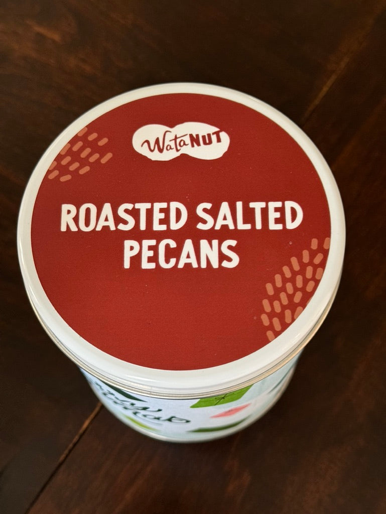 Pecans in Holiday Tin from Watanut- Choose from: Chocolate, Roasted Salted & Praline Pecans