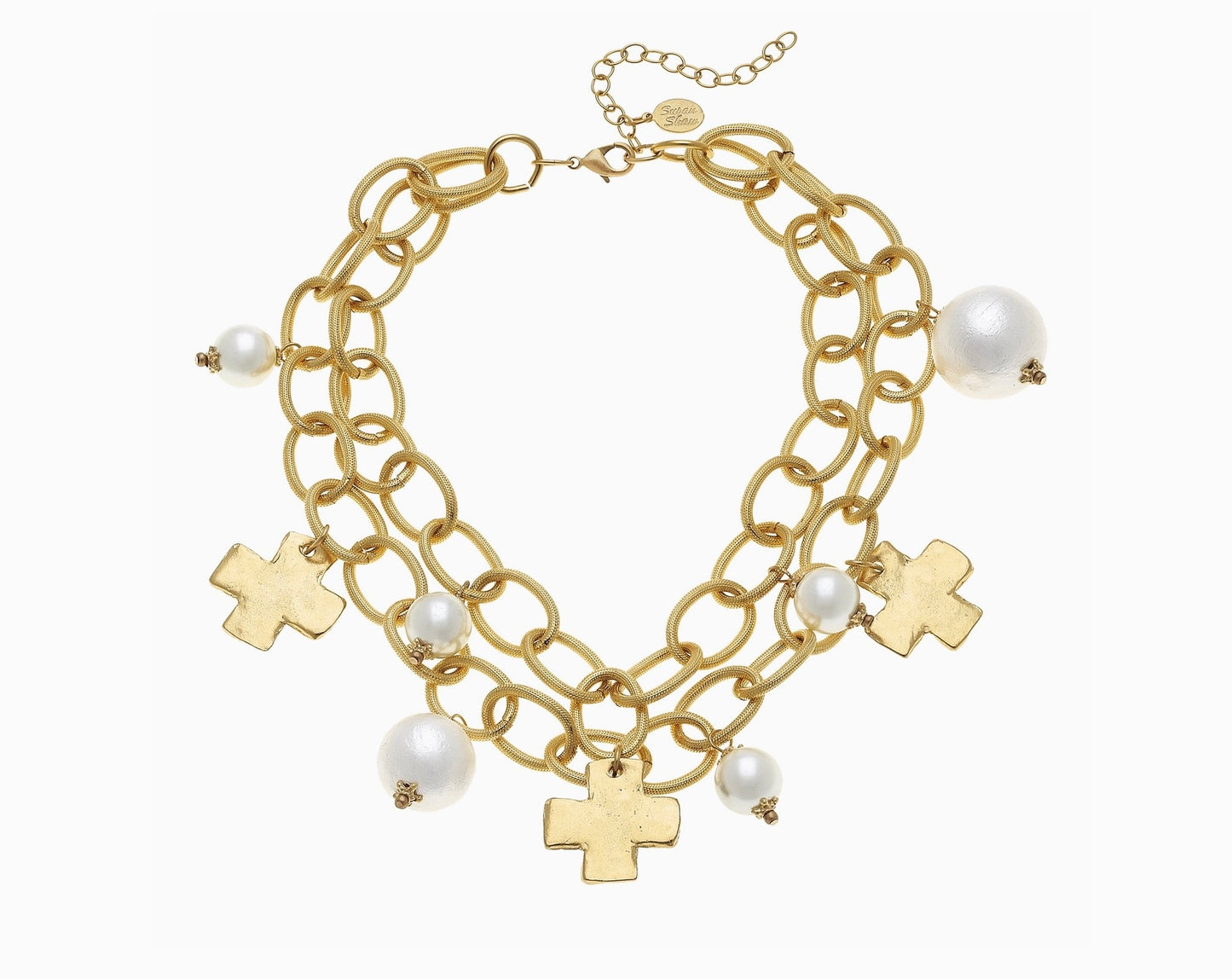 Gold Cross and Cotton Pearl Necklace