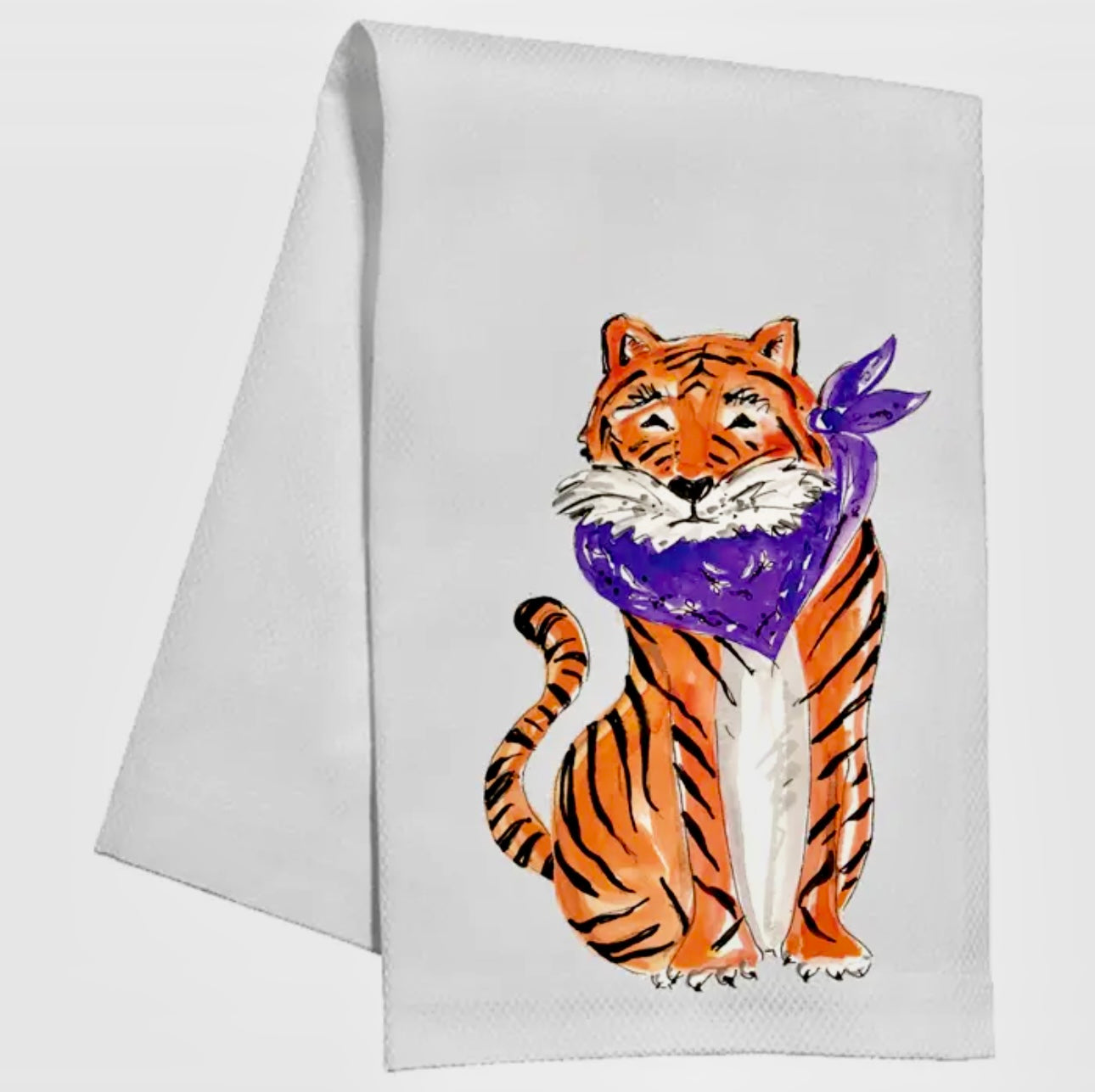 Hand painted Tiger with Purple Bandana Kitchen Towel