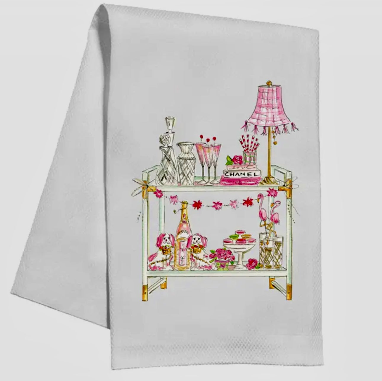 Pink Bar Cart Kitchen Towel