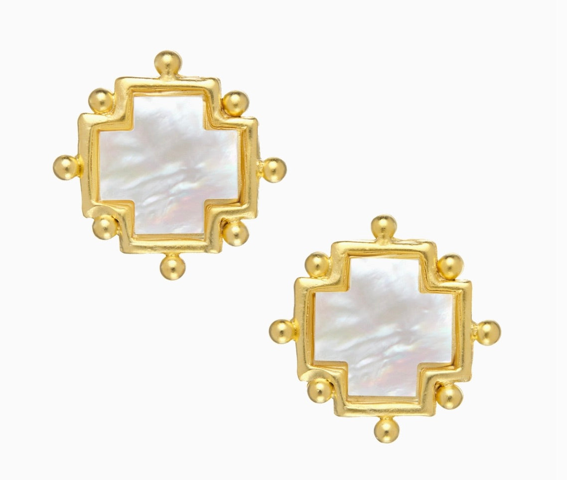 Mother of Pearl Cross Studs by Susan Shaw