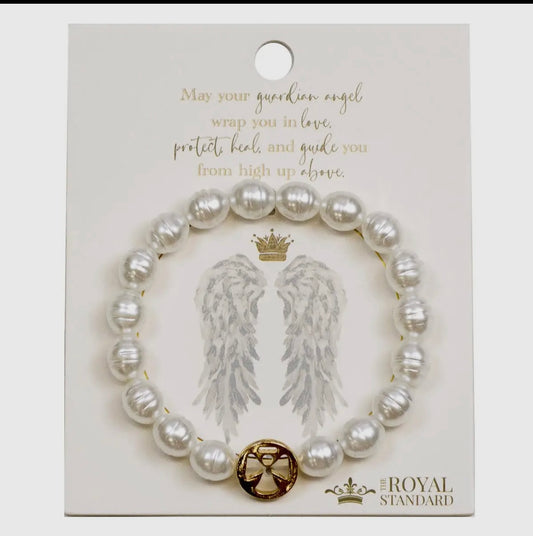 Guardian Angel Bracelet White/Gold 7"