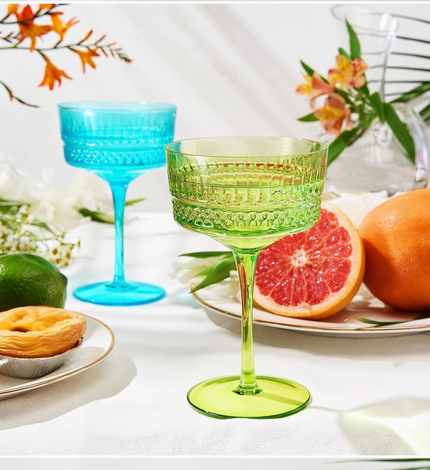 Art Deco Colored Crystal Coupe Glass | Set of 6 | 9.6oz