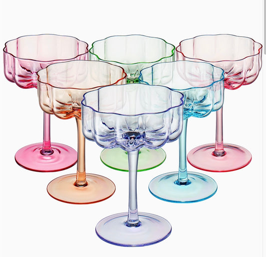 Flower Vintage Coupes | Set of 6 | 7oz, Bright Multicolor