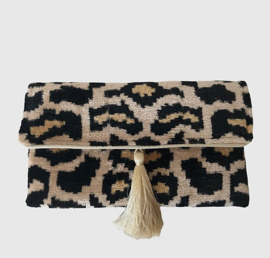 Silk Velvet IKAT Clutch - Animal Print / Leopard