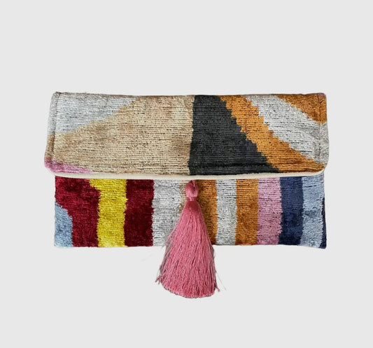 Silk Velvet IKAT Clutch - Multi color