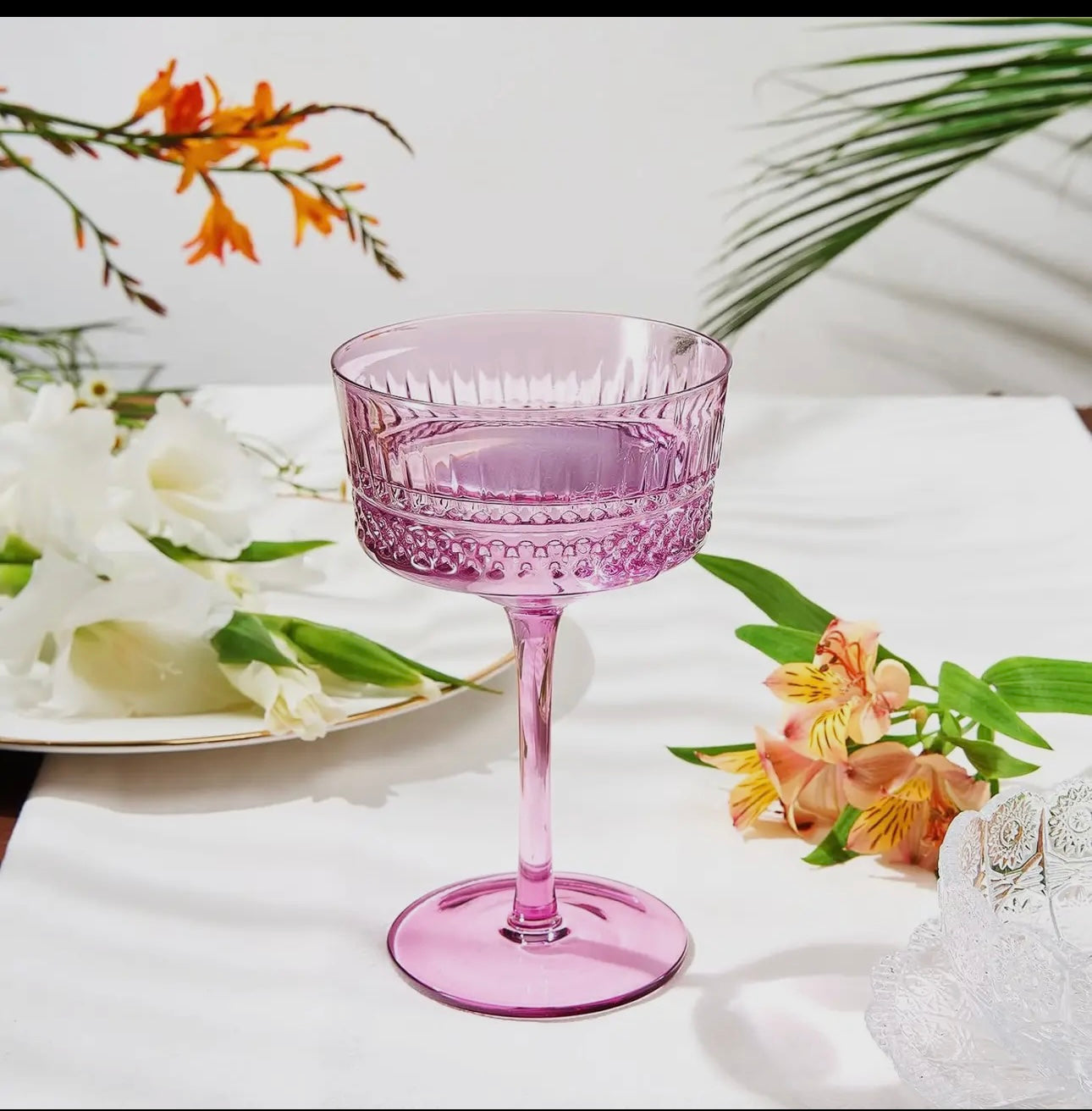 Art Deco Colored Crystal Coupes Glass, Set of 6
