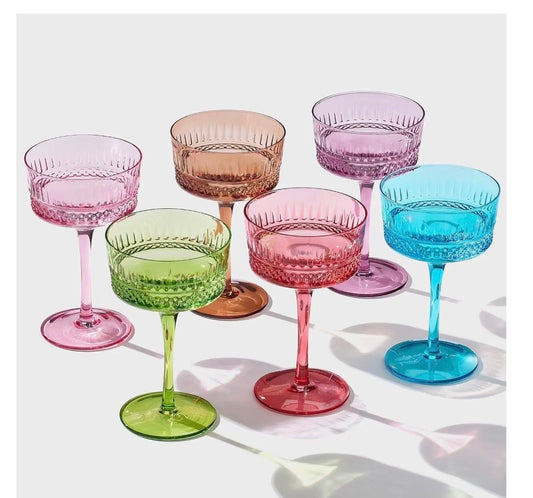 Art Deco Colored Crystal Coupe Glass | Set of 6 | 9.6oz